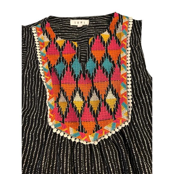 THML Black and White Striped  Dress with Floral Embroidery - Size S - Picture 7 of 13